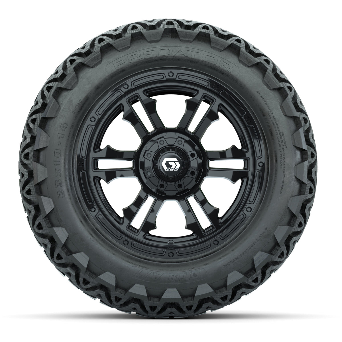 GTW® Shogun Gloss Black 14 in Wheels with 23x10-14 Predator All-Terrain Tires Full Set