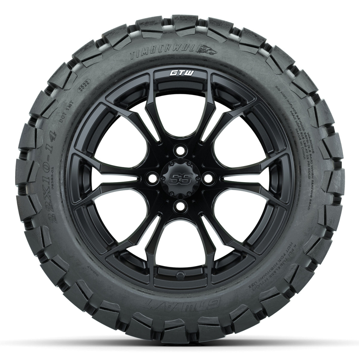GTW Spyder Matte Black 14 in Wheels with 22x10-14 GTW Timberwolf All-Terrain Tires Full Set