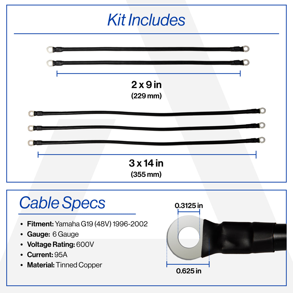 Yamaha G19 48V 6-Gauge Battery Cable Set (Years 1996-2002)