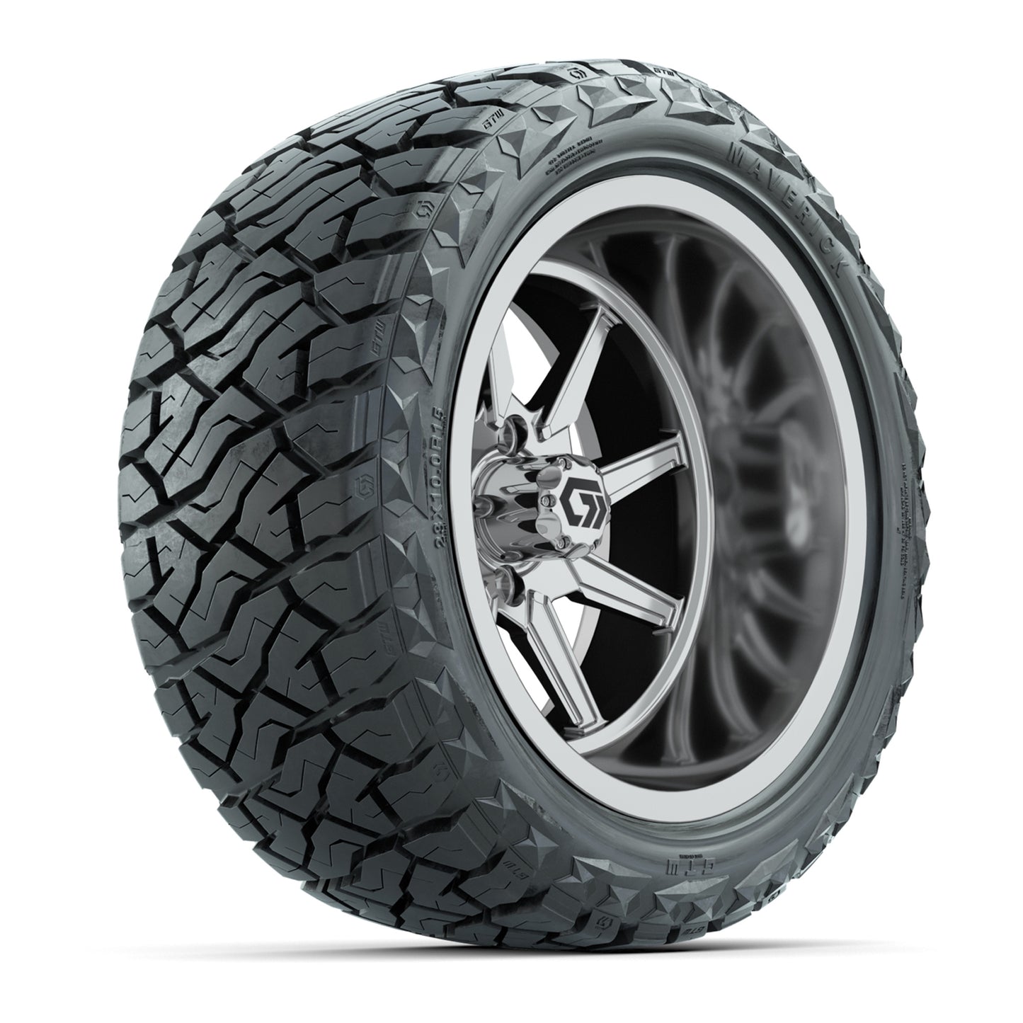 GTW Reaper Chrome 15" Wheels with 23X10-R15 Maverick Steel Belted Radial A/T Tires - Full Set