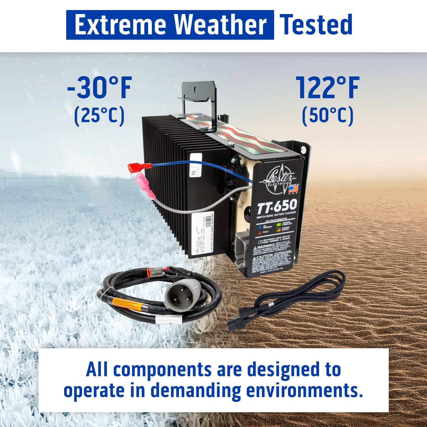 Lester TT-650W 48V Battery Charger with 3-Pin Cord for EZGO RXV & TXT