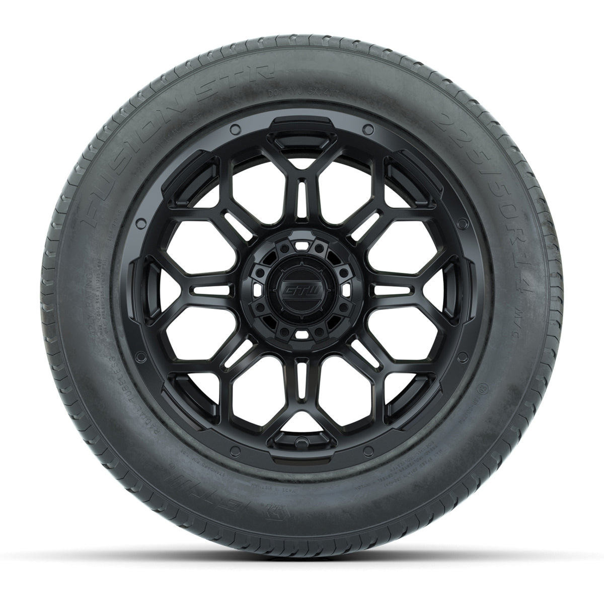 GTW® Bravo Matte Black 14" Wheels with 255/50-R14 Fusion STR DOT Approved Street Tires - Full Set