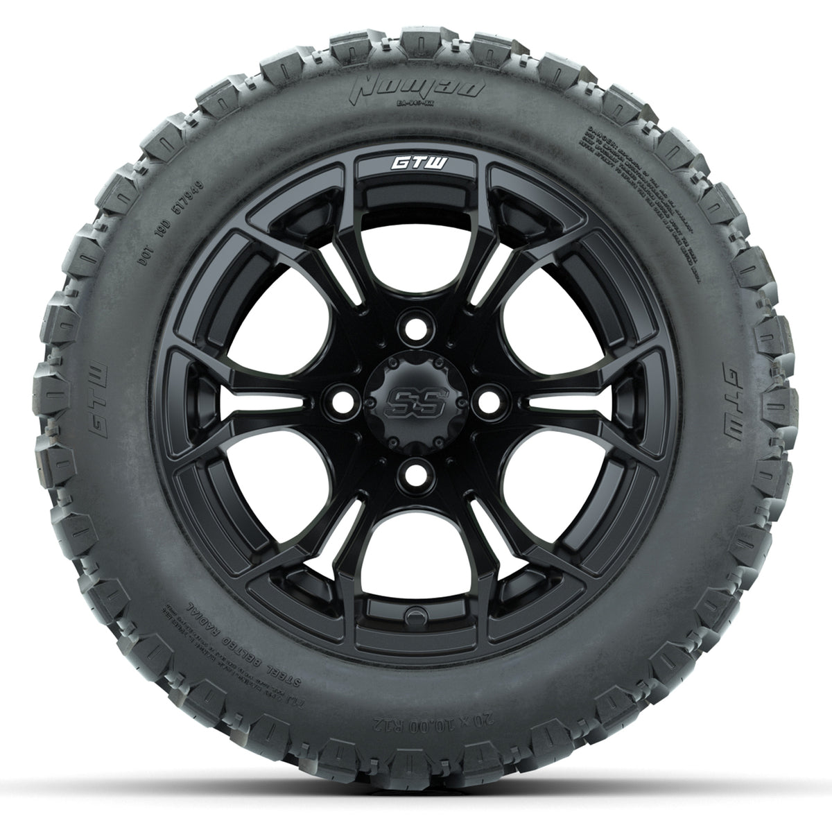 GTW Spyder Matte Black 12" Wheels with 20x10-R12 GTW Nomad All-Terrain Tires Full Set