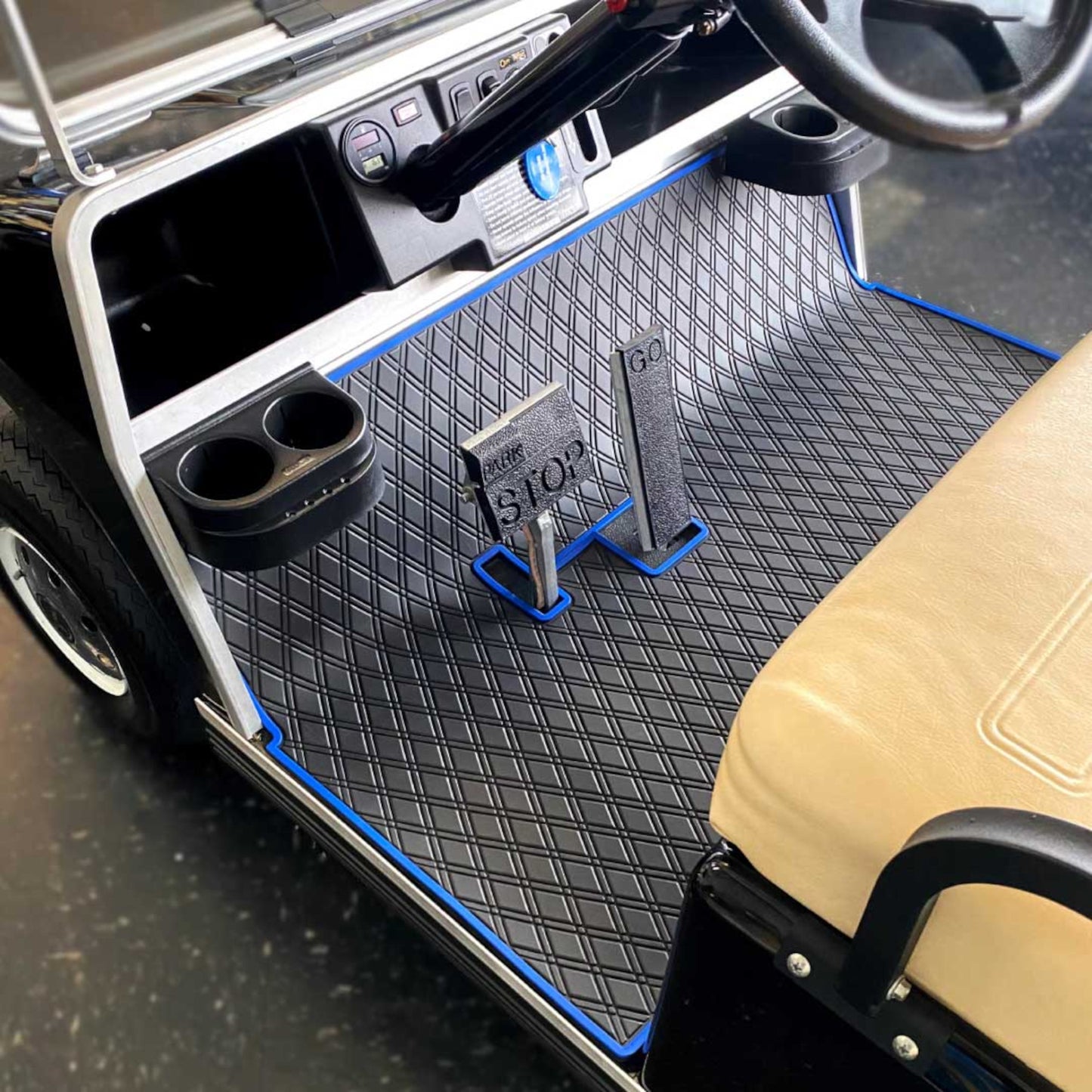 Club Car DS Floor Mat - Xtreme Full Coverage | Black/Blue 1982-2013 Villager