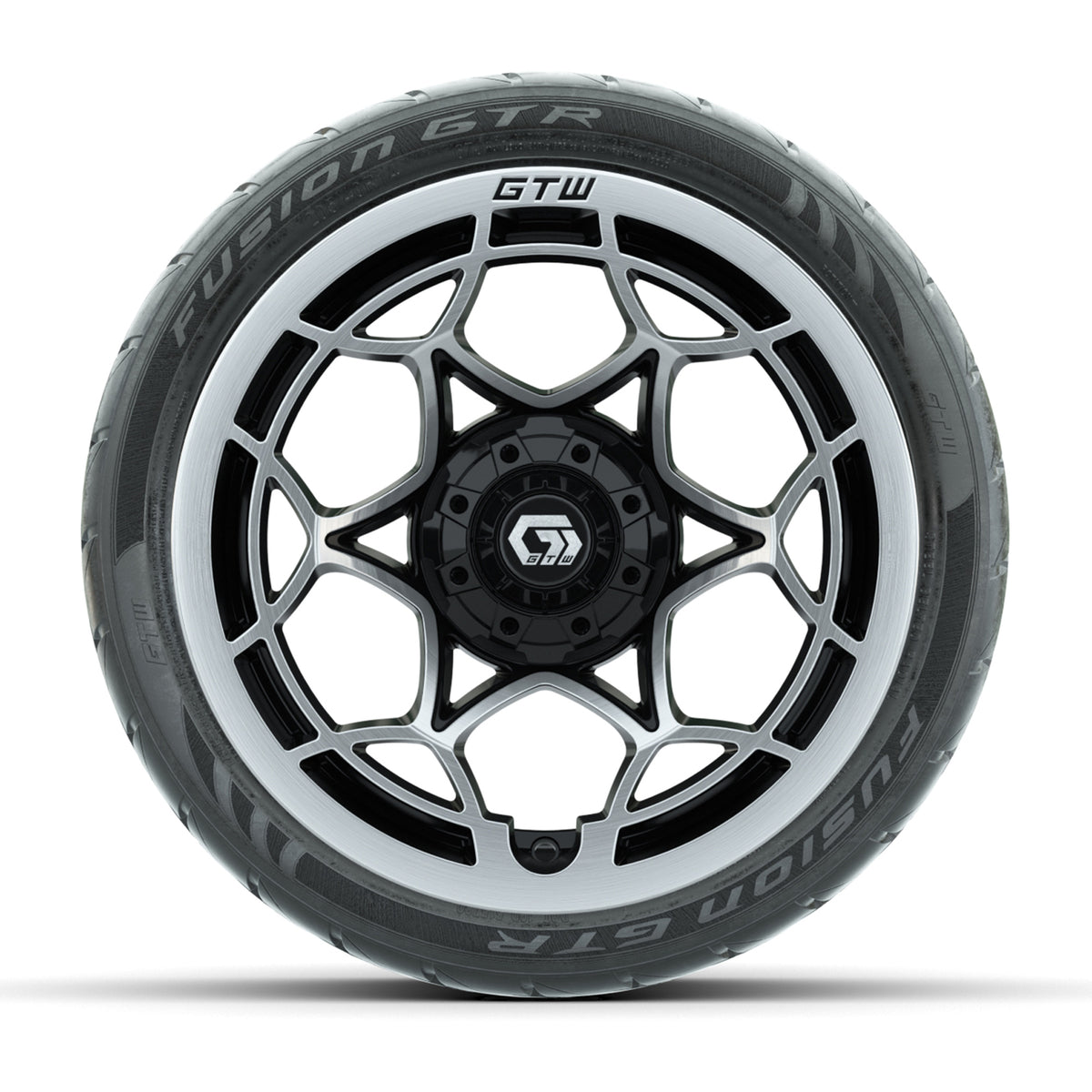 GTW® Nexus Gloss Black/Silver 14 in Wheels with 205/40-R14 Fusion GTR Steel Belted Street Tires Full Set