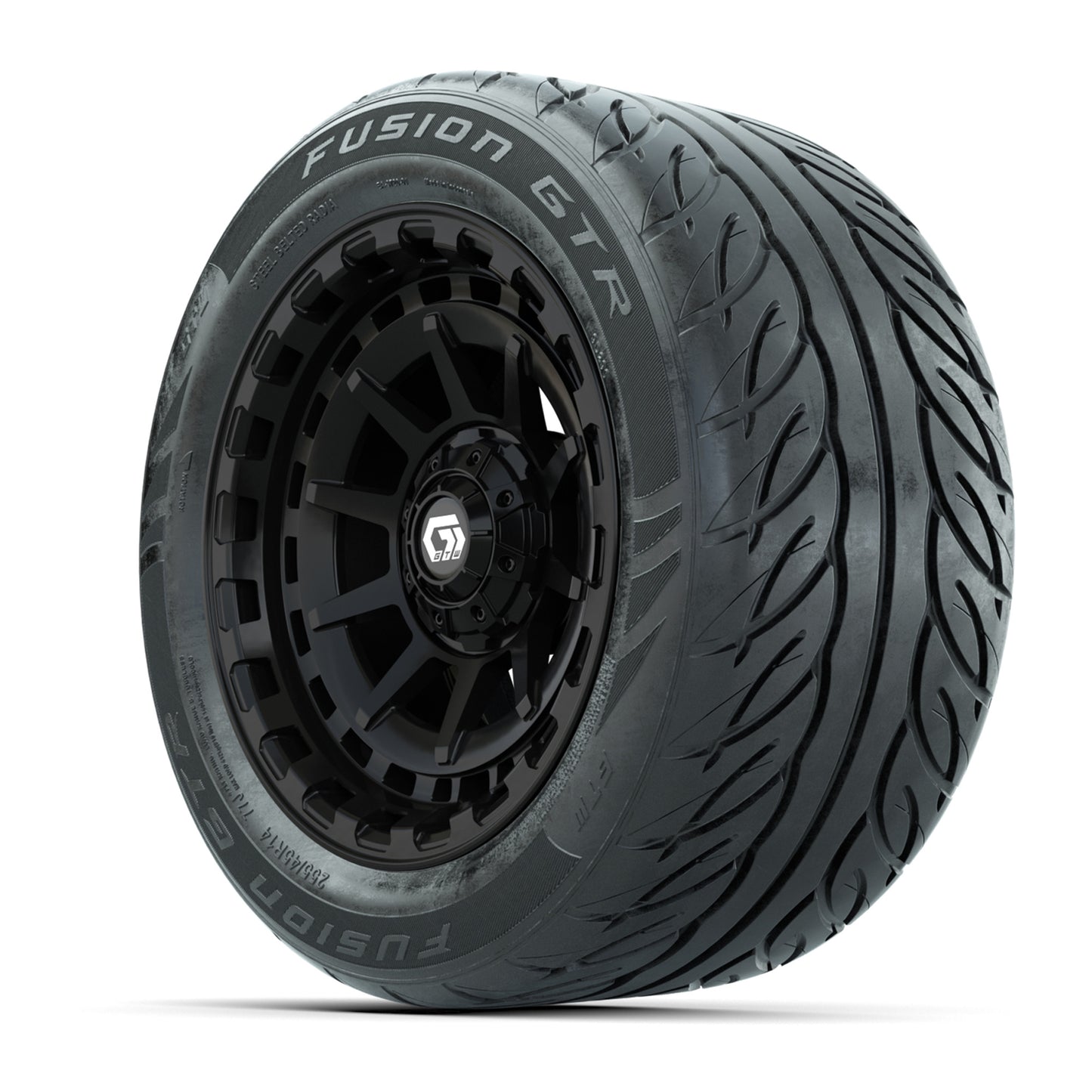 GTW Barricade Black 14" Wheels & 255/45-R14 Fusion GTR Street Tires – Set of 4