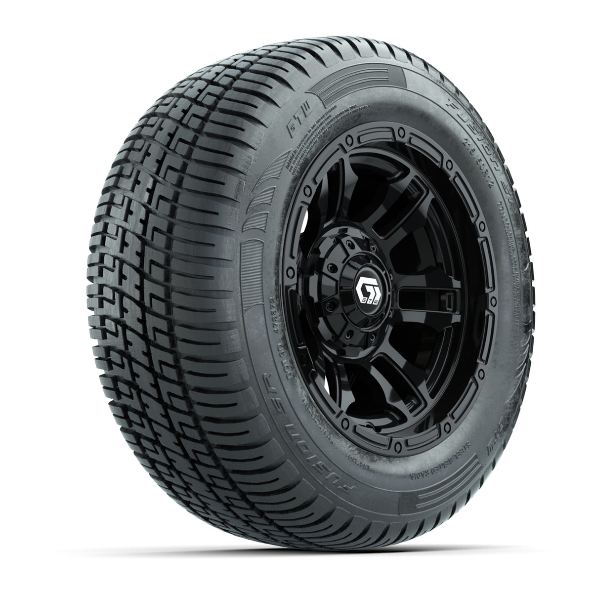 GTW® Shogun Gloss Black 12 in Wheels with 215/50-R12 Fusion S/R Steel Belt Radial Tires Full Set