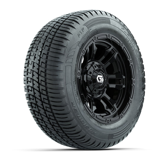 GTW® Shogun Gloss Black 12 in Wheels with 215/50-R12 Fusion S/R Steel Belt Radial Tires Full Set