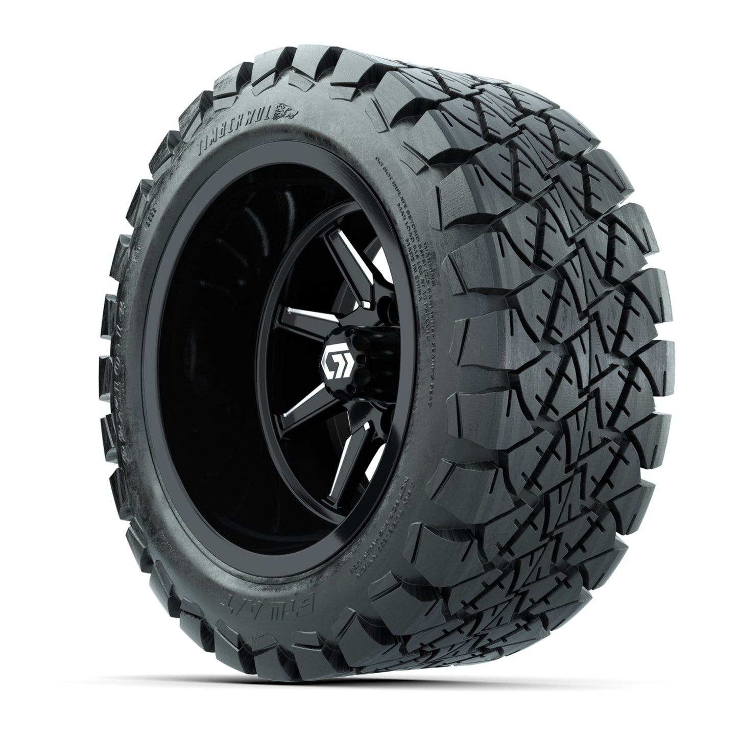 GTW Reaper Black & Machined 14" Golf Cart Wheels & 22X10-14 Timberwolf A/T Tires – Set of 4