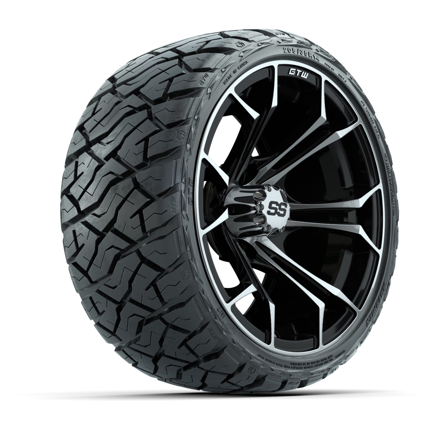 GTW Spyder Black/Machined 14 in Wheels with 205/35-R14 Maverick Low-Profile All-Terrain Tires – Full Set