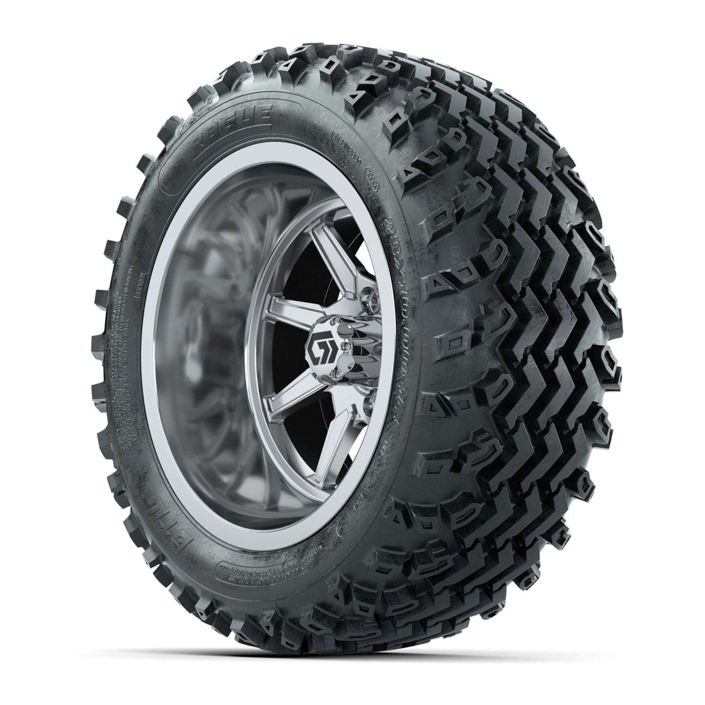 GTW Reaper Chrome 14" Golf Cart Wheels & 23X10-R14 Rogue A/T Tires – Set of 4