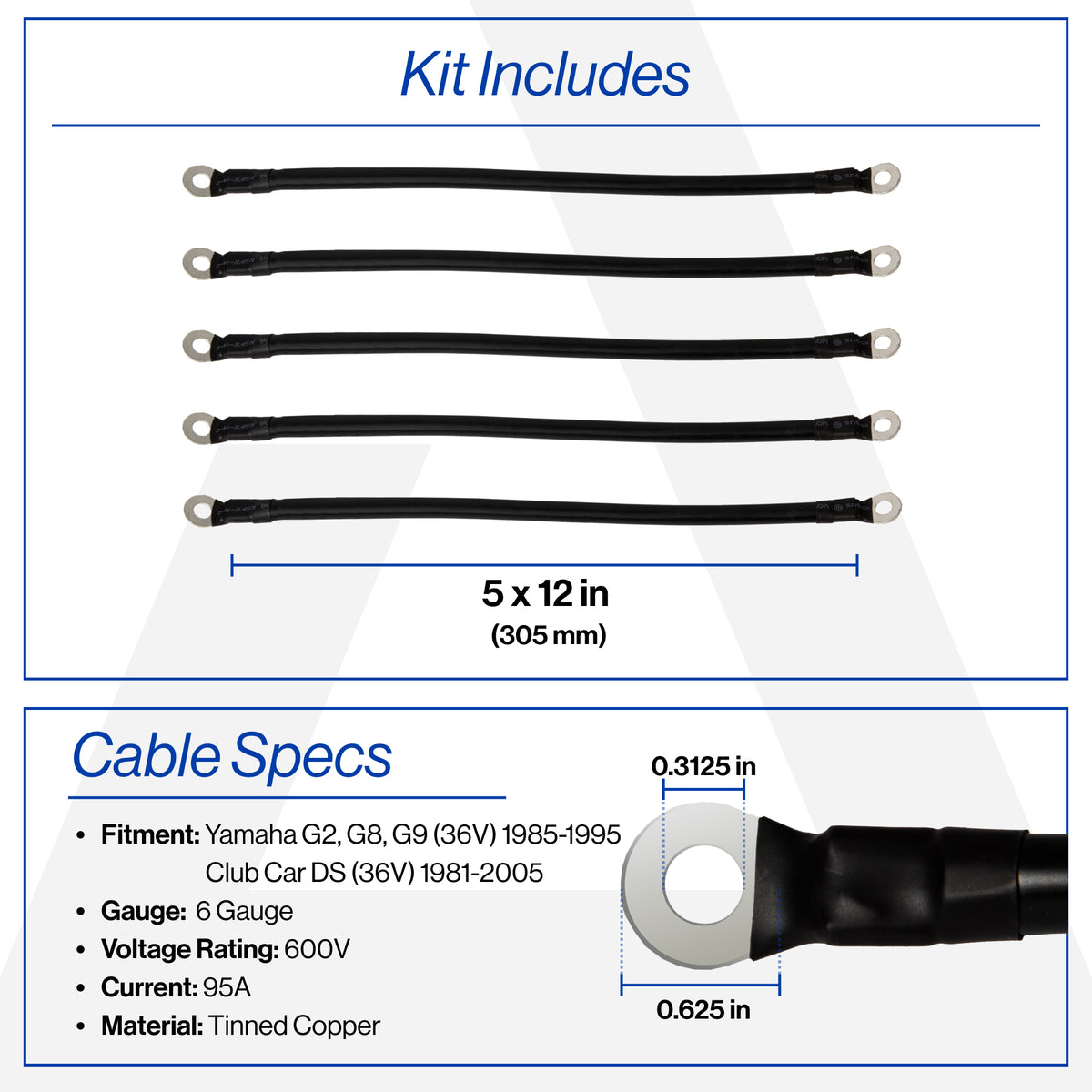 Club Car DS & Yamaha G2/G8/G9 36V 6-Gauge Battery Cable Se