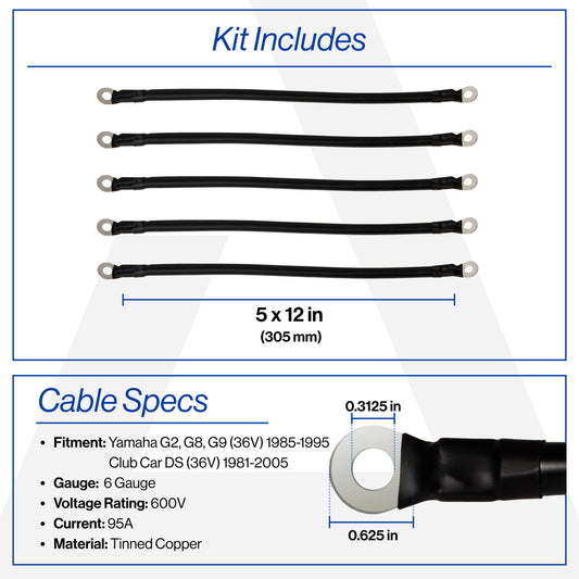 Club Car DS & Yamaha G2/G8/G9 36V 6-Gauge Battery Cable Se