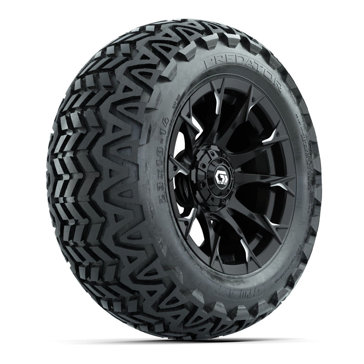 GTW® Diablo Gloss Black/Machined 14 in Wheels with 23x10-14 Predator All-Terrain Tires Full Set