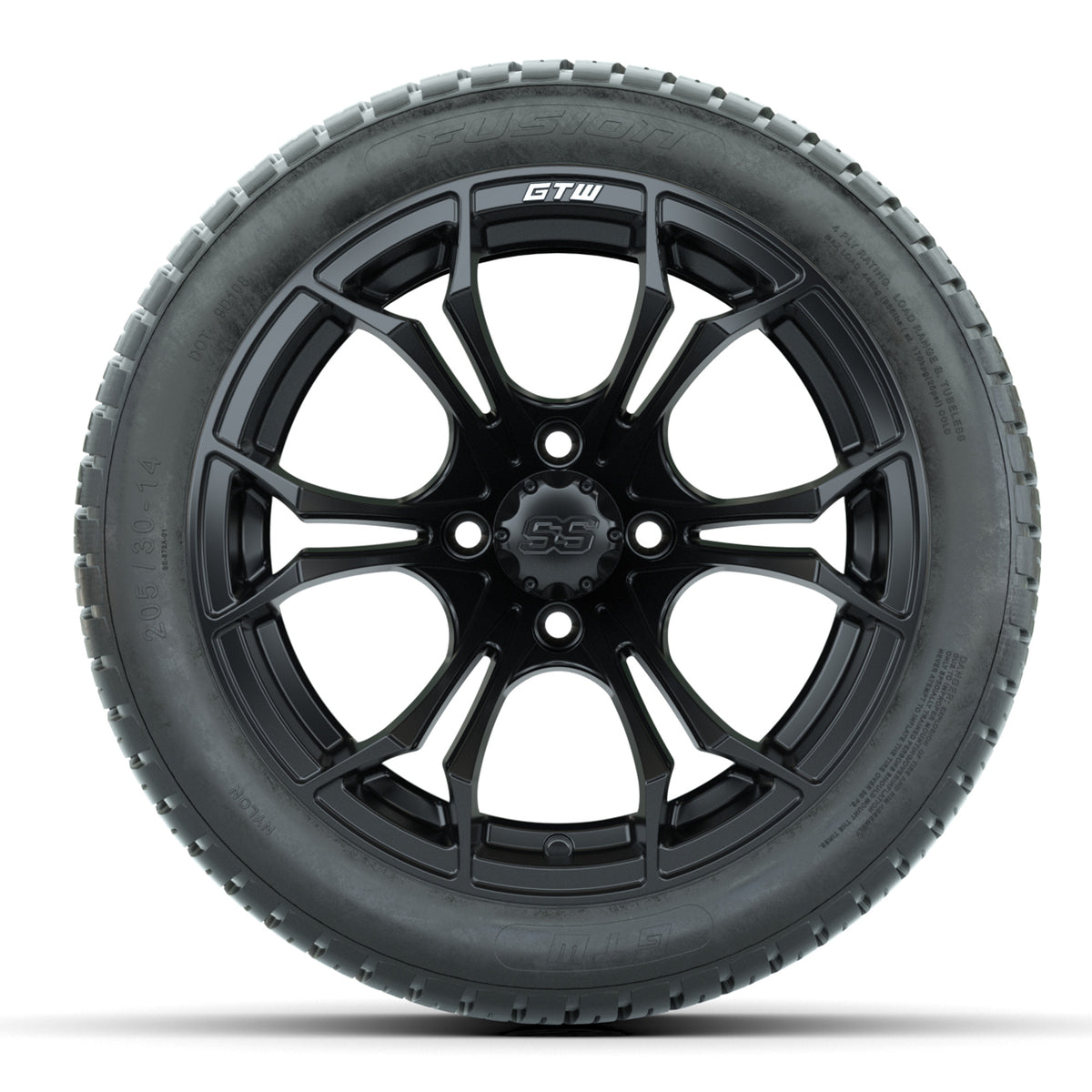 GTW Spyder Matte Black 14" Wheels with 205/30-14 Fusion Street Tires Full Set
