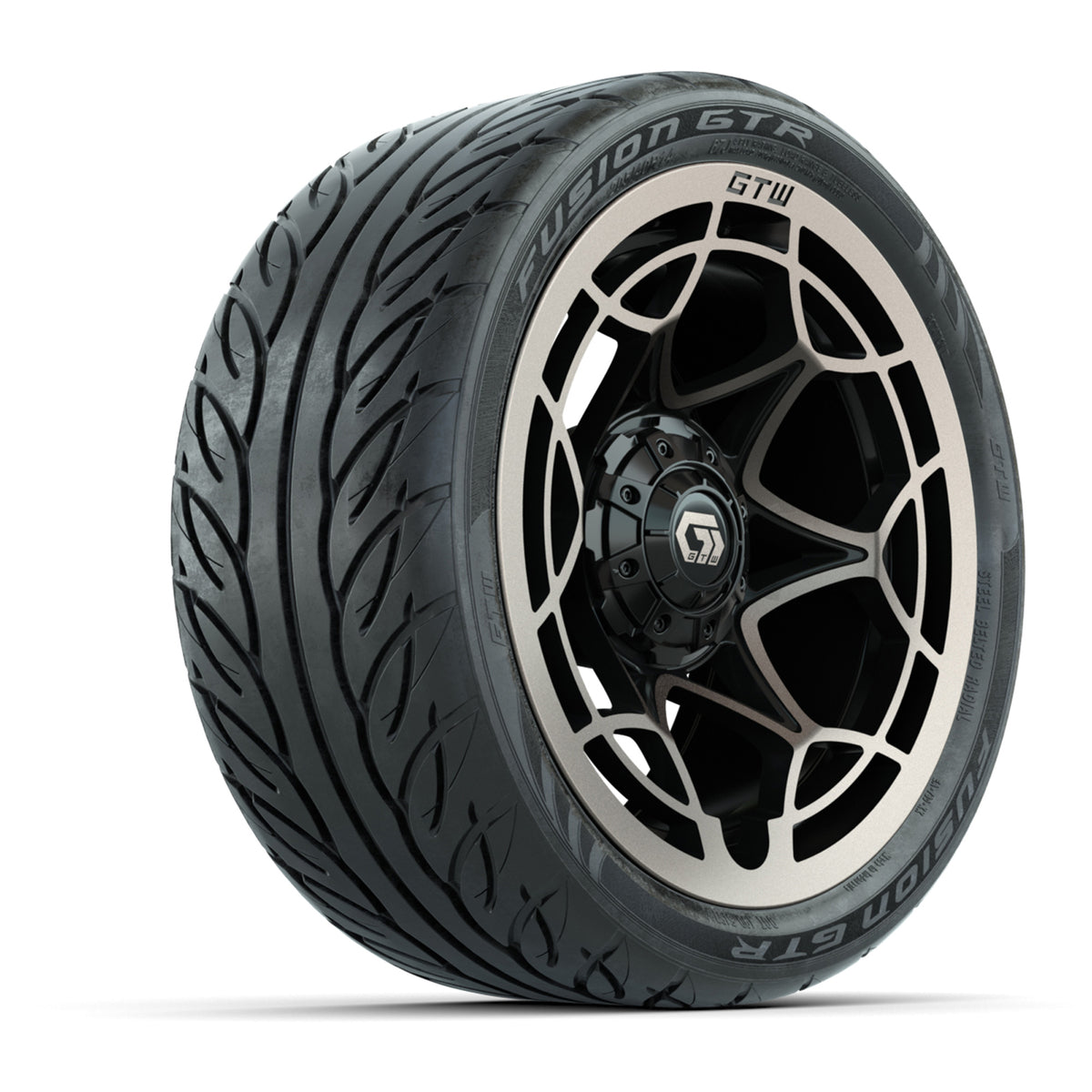 GTW® Nexus Gloss Black/Bronze 14 in Wheels with 205/40-R14 Fusion GTR Steel Belted Street Tires Full Set