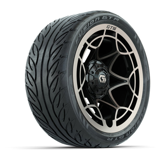 GTW® Nexus Gloss Black/Bronze 14 in Wheels with 205/40-R14 Fusion GTR Steel Belted Street Tires Full Set