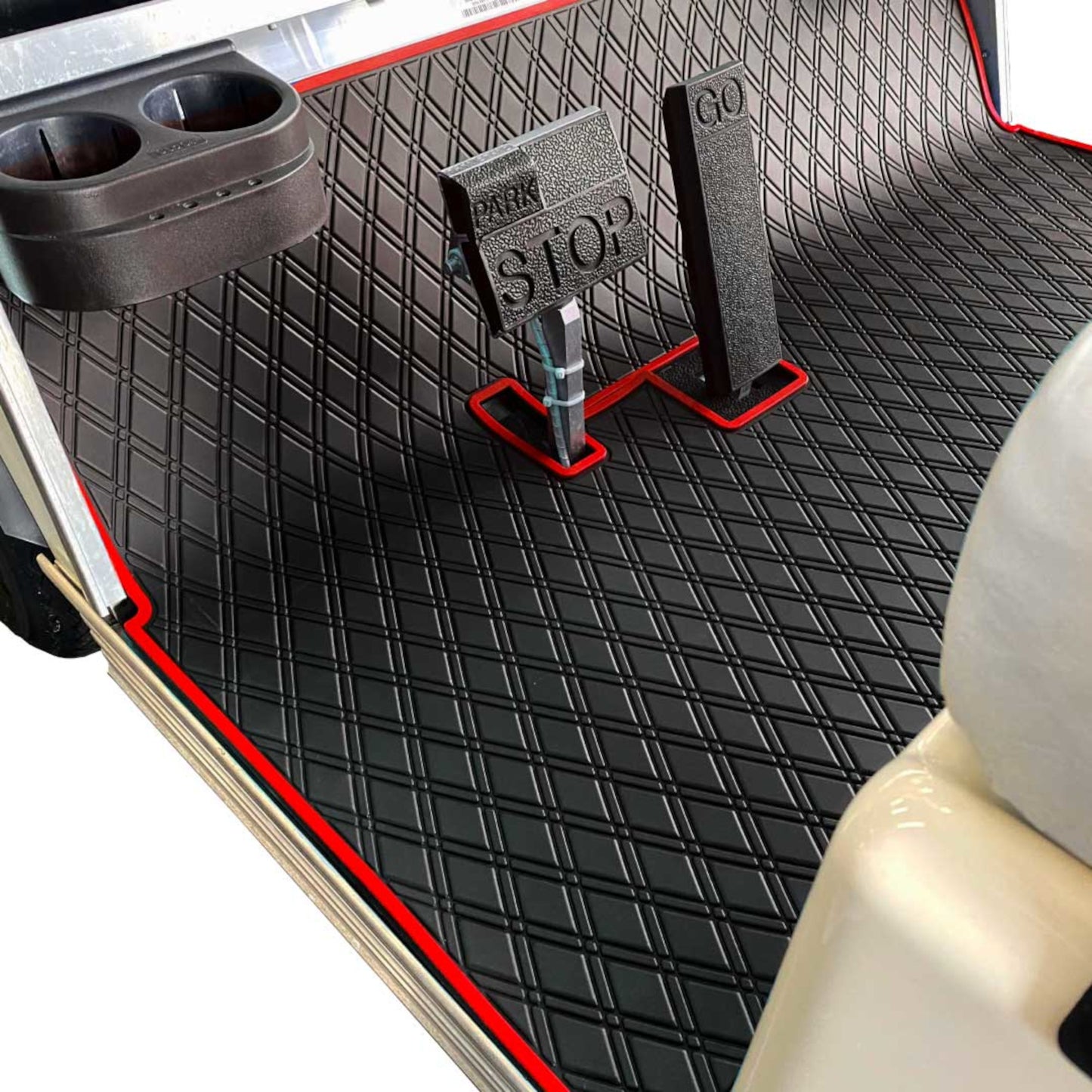 Club Car DS Floor Mat - Xtreme Full Coverage | Black/Red 1982-2013 Villager