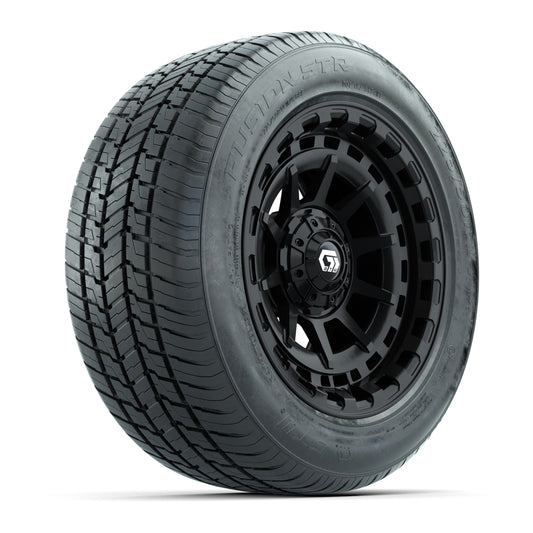 GTW® Barricade Gloss Black 14" Wheels with 255/50-R14 Fusion STR DOT Approved Street Tires - Full Set