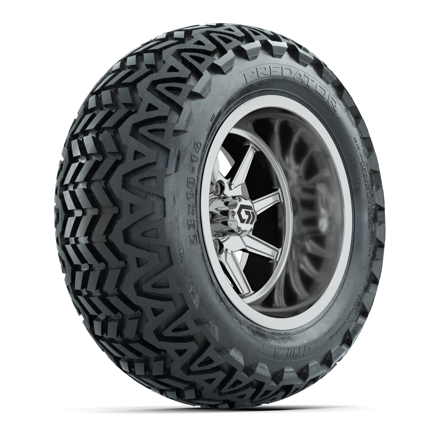 GTW Reaper Chrome 14" Golf Cart Wheels & 23X10-14 Predator A/T Tires – Set of 4