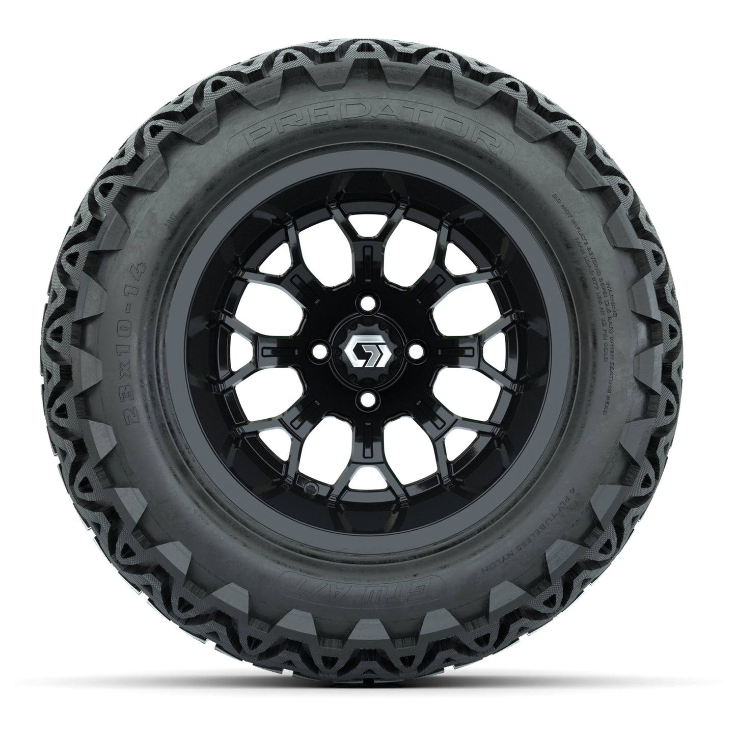 GTW® Assault Gloss Black 14" Wheels with 23X10-14 Predator All-Terrain Tires - Full Set