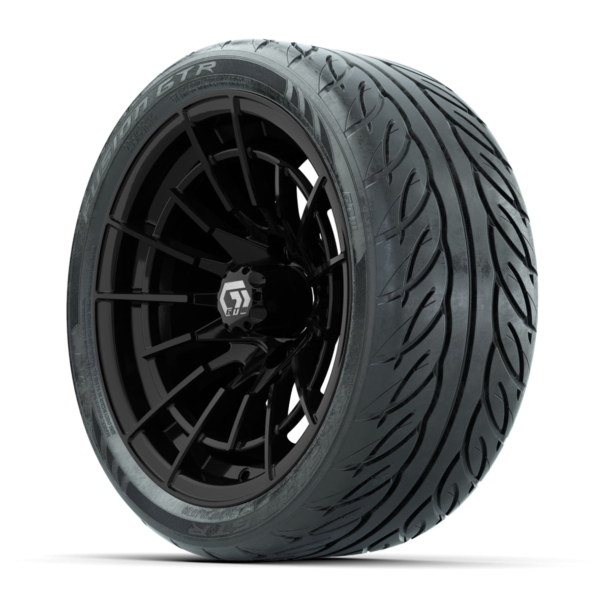 GTW® Boost Gloss Black 14 in Wheels with 205/40-R14 Fusion GTR Steel Belted Street Tires Full Set