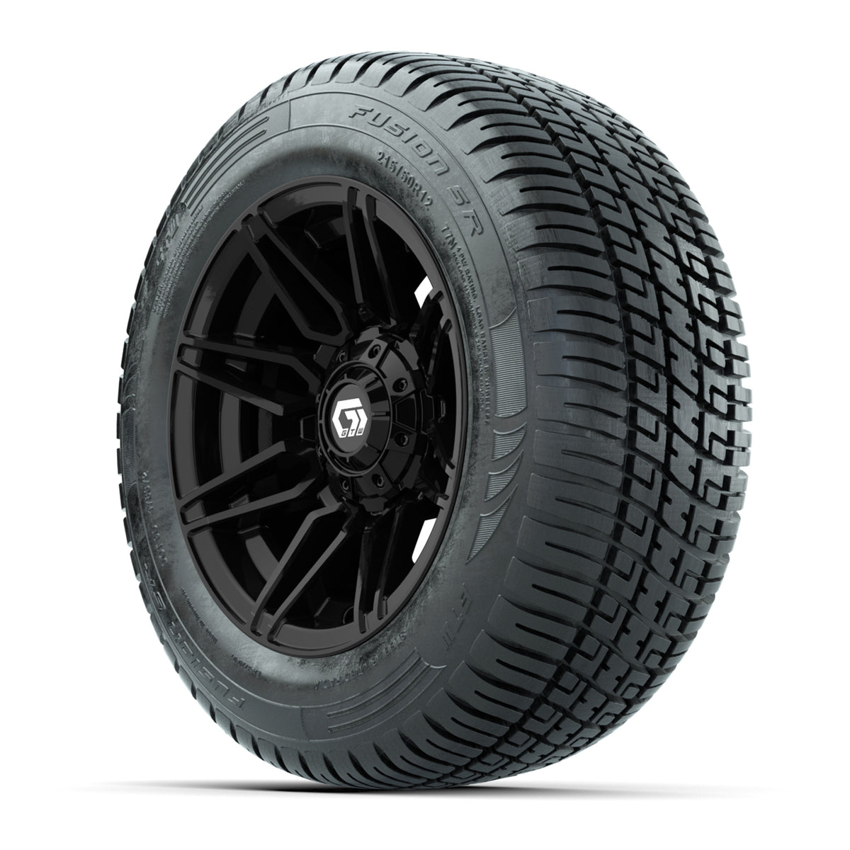 GTW® Stealth Gloss Black 12 in Wheels with 215/50-R12 Fusion S/R Steel Belt Radial Tires Full Set