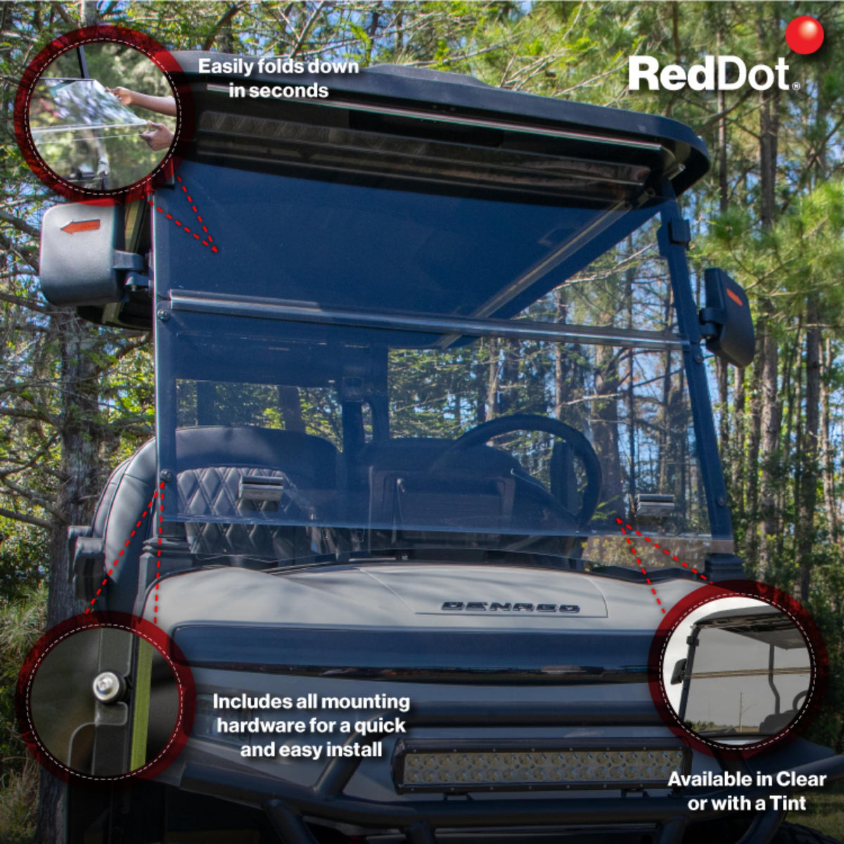 Denago Rover XL Tinted 1/4" Folding Windshield Made in USA