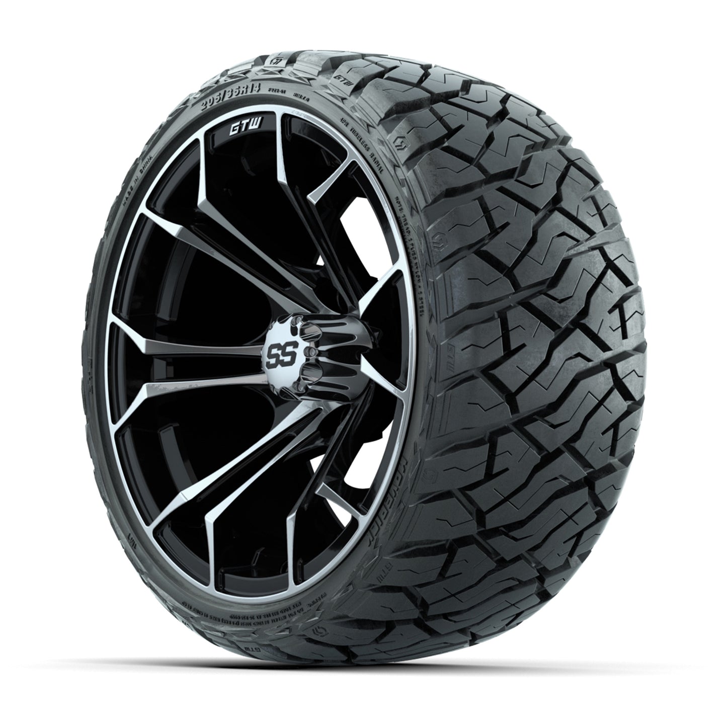 GTW Spyder Black/Machined 14 in Wheels with 205/35-R14 Maverick Low-Profile All-Terrain Tires – Full Set