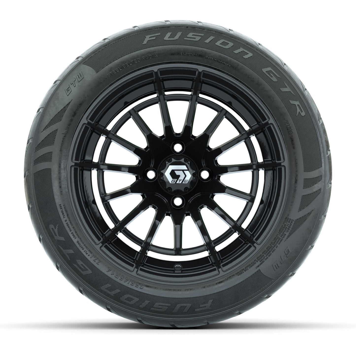 14" GTW® Boost Gloss Black Golf Cart Wheels & 255/45-R14 Fusion GTR Radial Street Tires (Set of 4)