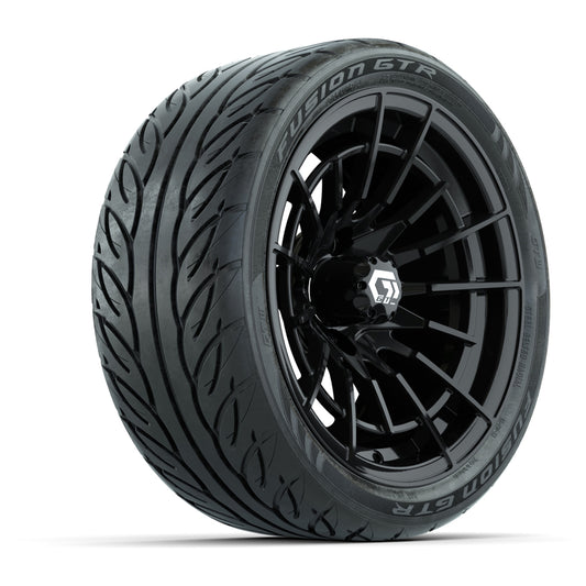 GTW® Boost Gloss Black 14 in Wheels with 205/40-R14 Fusion GTR Steel Belted Street Tires Full Set