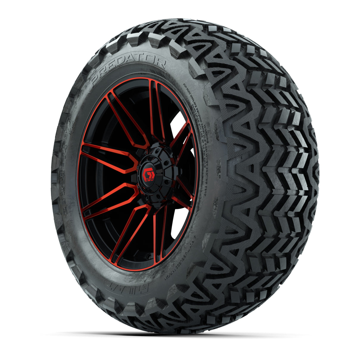 GTW® Stealth Gloss Black/Red 14 in Wheels with 23x10-14 Predator All-Terrain Tires Full Set
