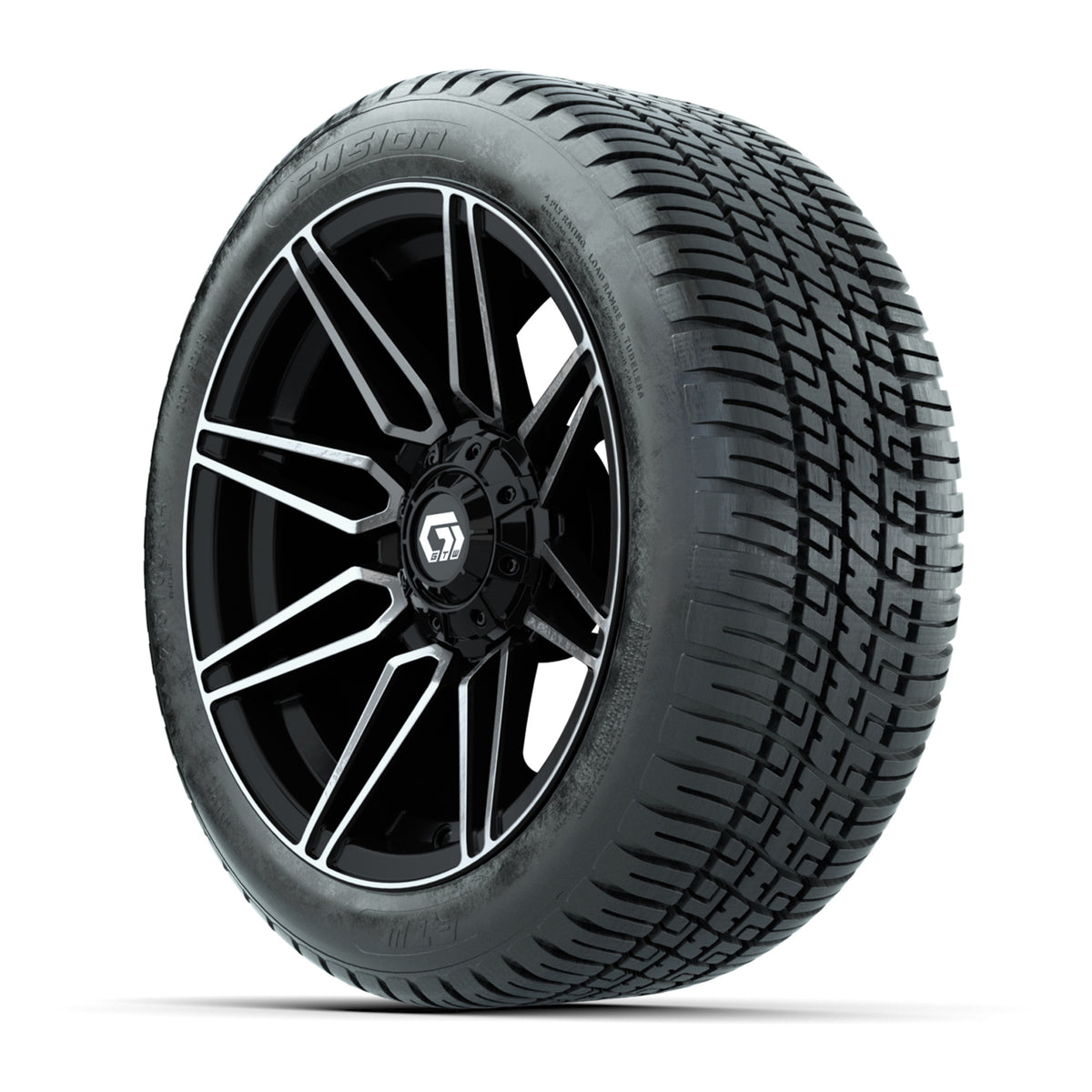 GTW® Stealth Gloss Black/Machined 14 in Wheels with 205/30-14 Fusion Street Tires Full Set