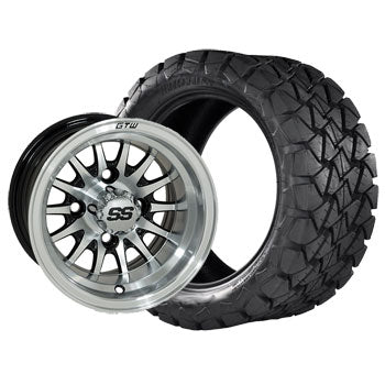 GTW Medusa Silver and Machined Wheels with 22in Timberwolf Tires - 10 Inch