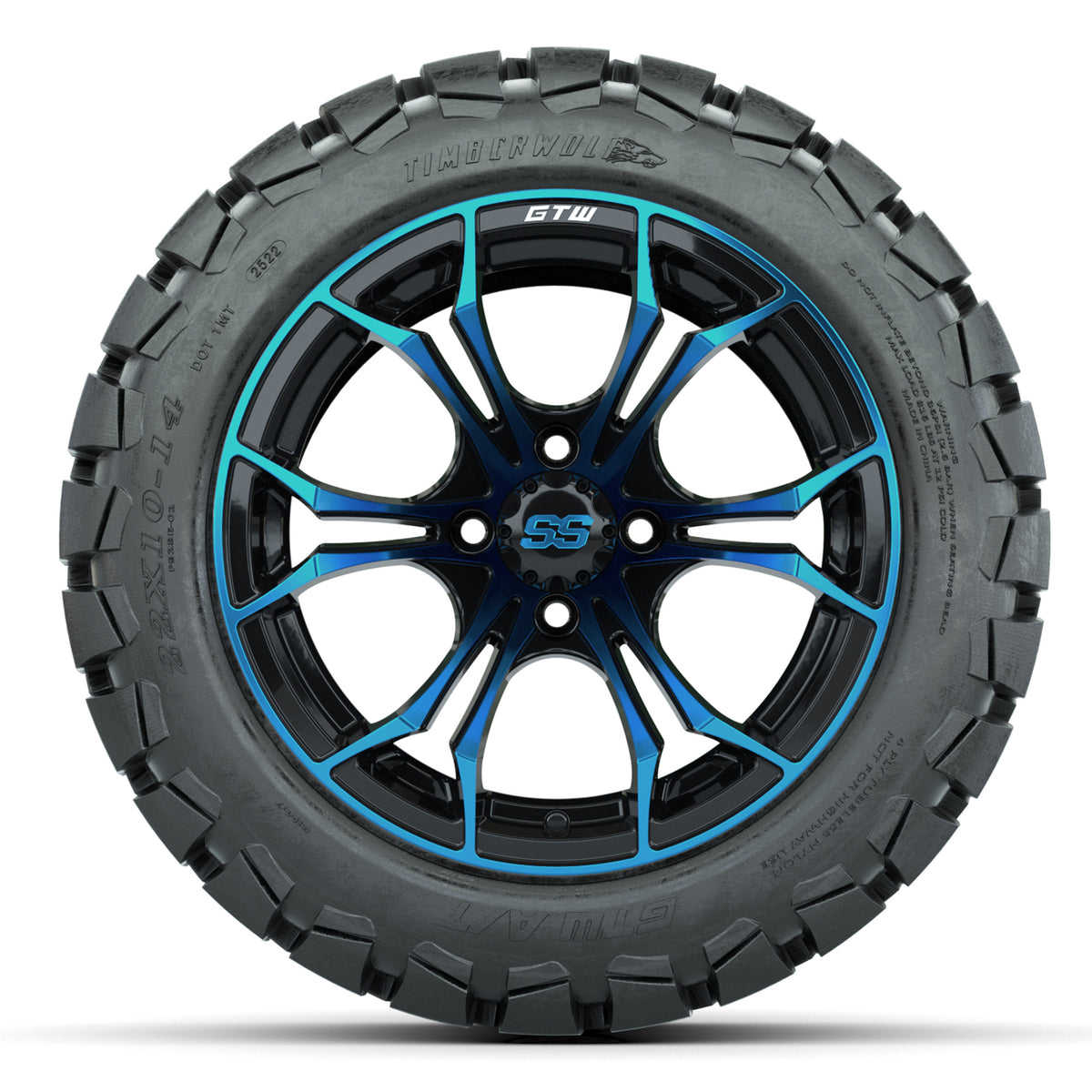 GTW Spyder Blue/Black 14 in Wheels with 22x10-14 GTW Timberwolf All-Terrain Tires Full Set