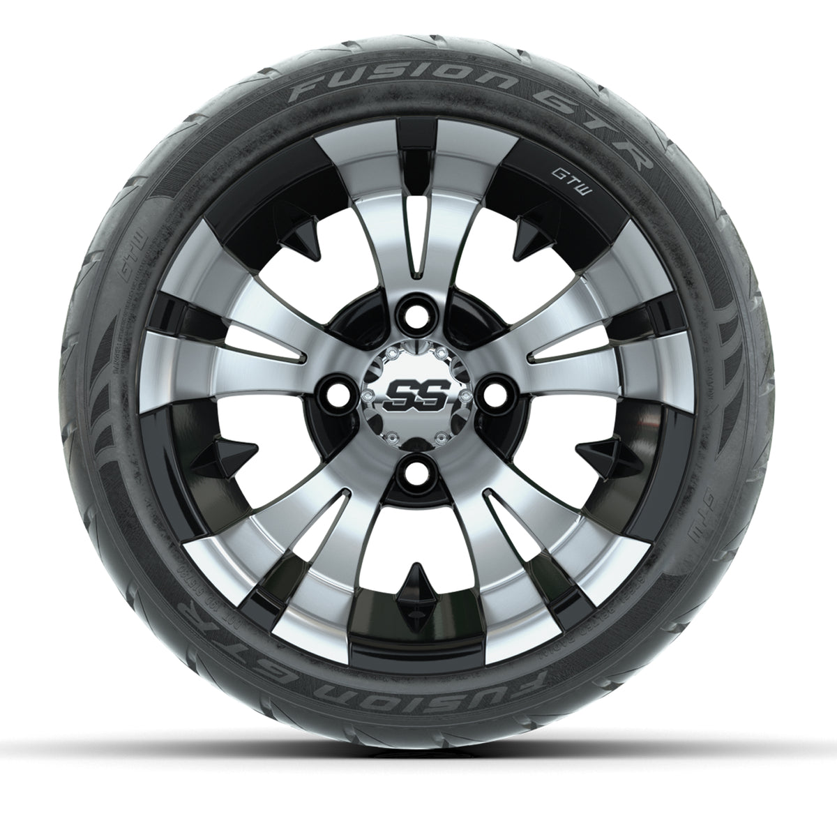 12" GTW Vampire Machined/Black Wheels with Fusion GTR Street Tires Set of 4