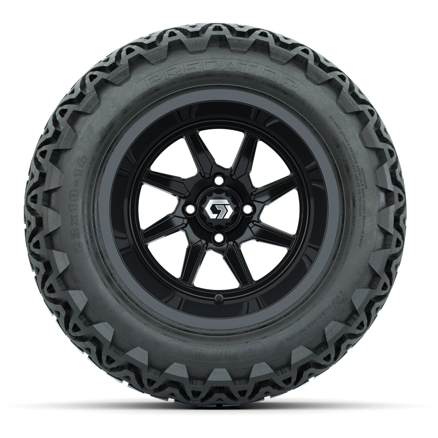 GTW Reaper Gloss Black 14" Golf Cart Wheels & 23X10-14 Predator A/T Tires – Set of 4