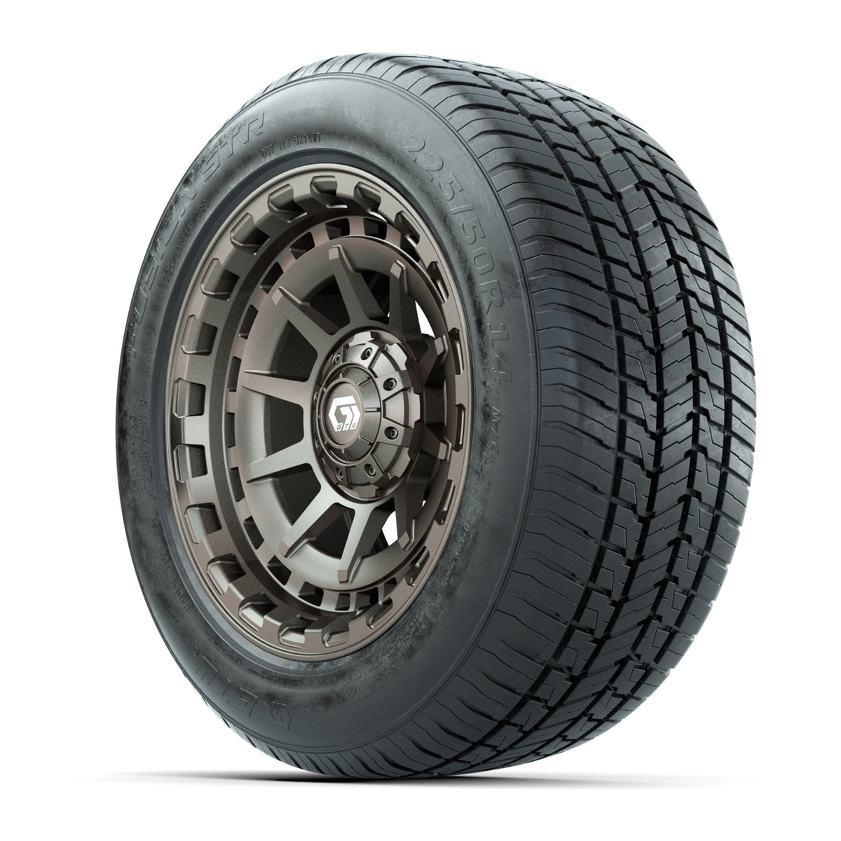 GTW® Barricade Satin Bronze 14" Wheels with 255/50-R14 Fusion STR DOT Approved Street Tires - Full Set