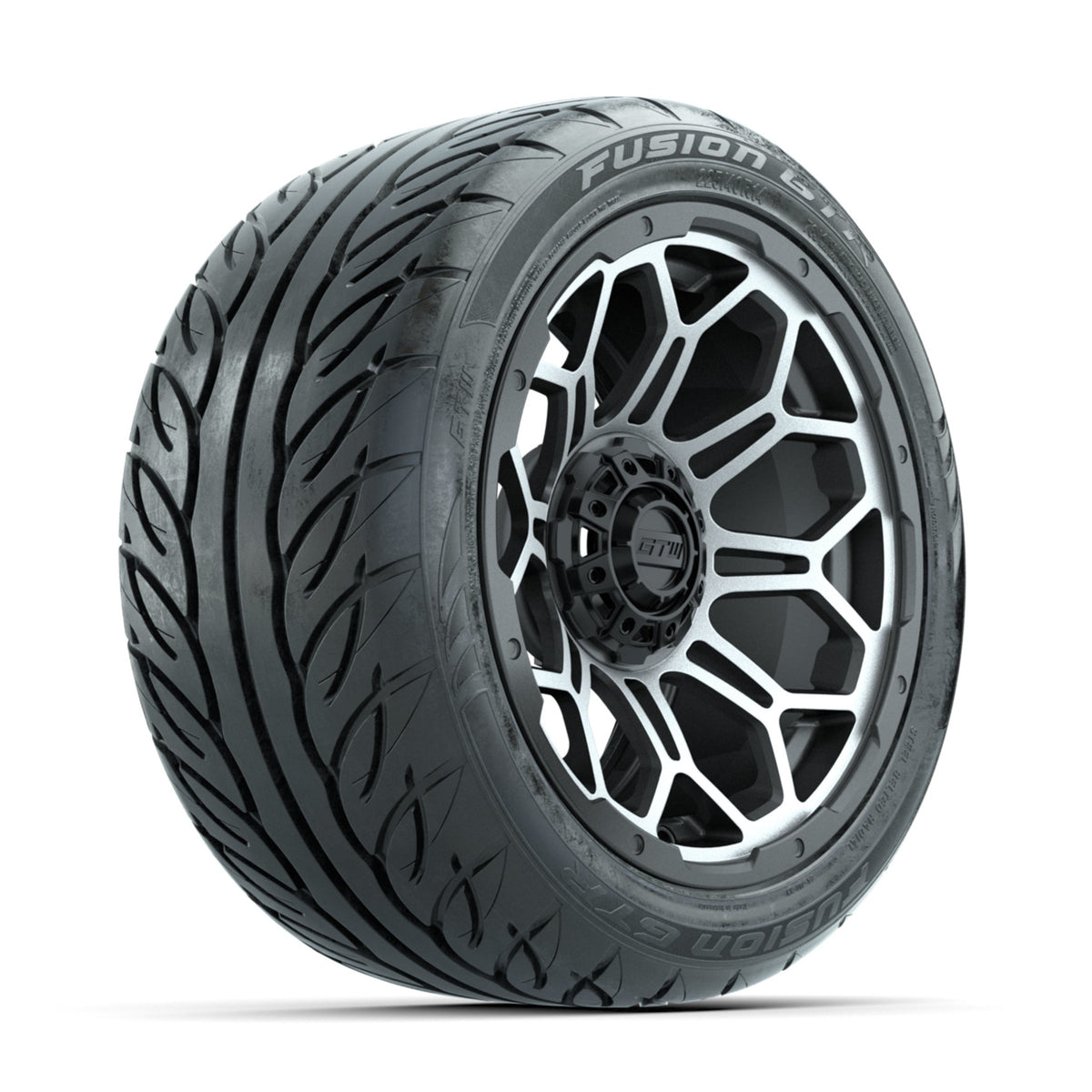 GTW Bravo Machined/Matte Grey 14 in Wheels with 225/40-R14 Fusion GTR Street Tires Full Set