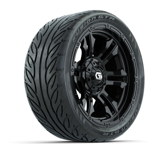 GTW® Shogun Gloss Black 14 in Wheels with 205/40-R14 Fusion GTR Steel Belted Street Tires Full Set
