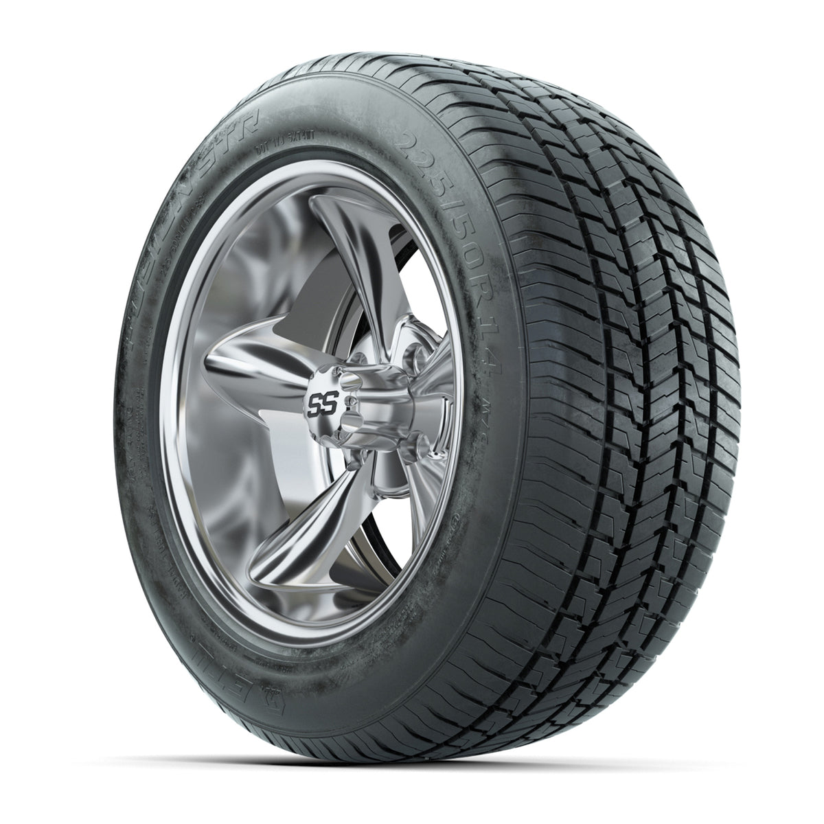 GTW® Godfather Chrome 14" Wheels with 255/50-R14 Fusion STR DOT Approved Street Tires - Full Set