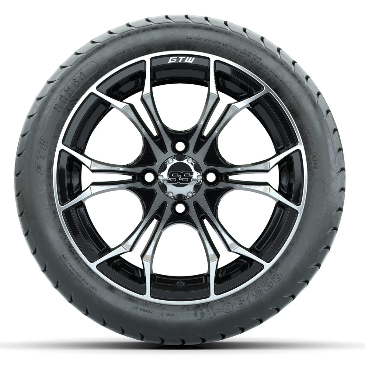 GTW Spyder Machined/Black 14" Wheels with 225/30-14 Mamba Street Tires Full Set