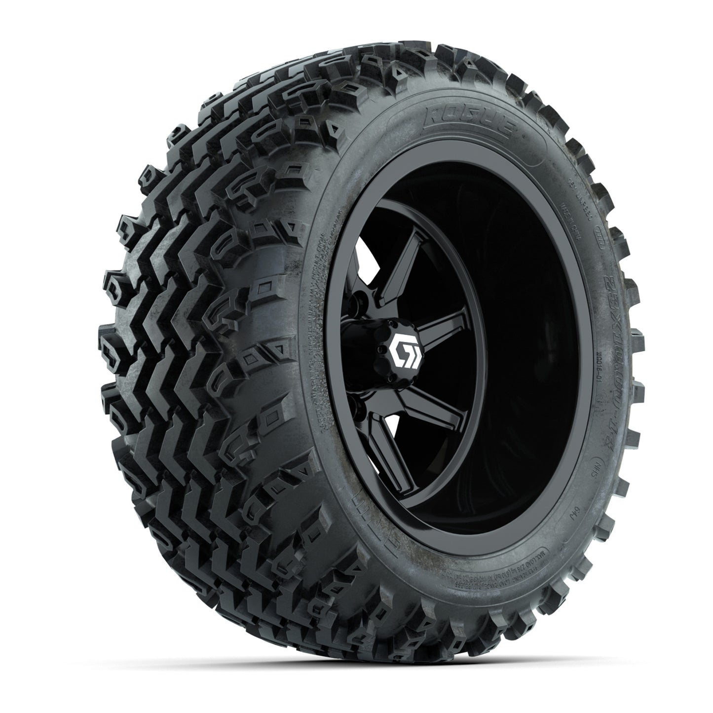GTW Reaper Gloss Black 14" Golf Cart Wheels & 23X10-R14 Rogue A/T Tires – Set of 4