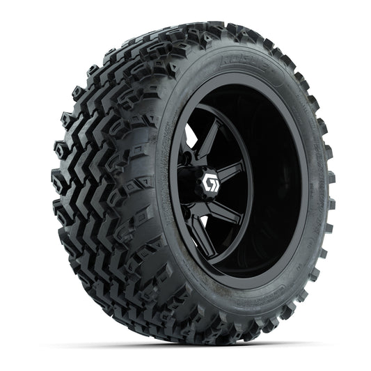 GTW Reaper Gloss Black 14" Golf Cart Wheels & 23X10-R14 Rogue A/T Tires – Set of 4