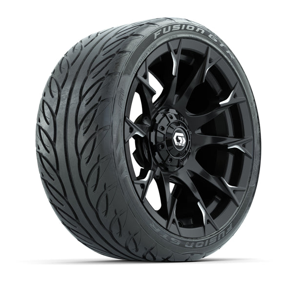 GTW® Diablo Gloss Black/Machined 15 in Wheels with 215/40-R15 Fusion GTR Steel Belted Street Tires Full Set