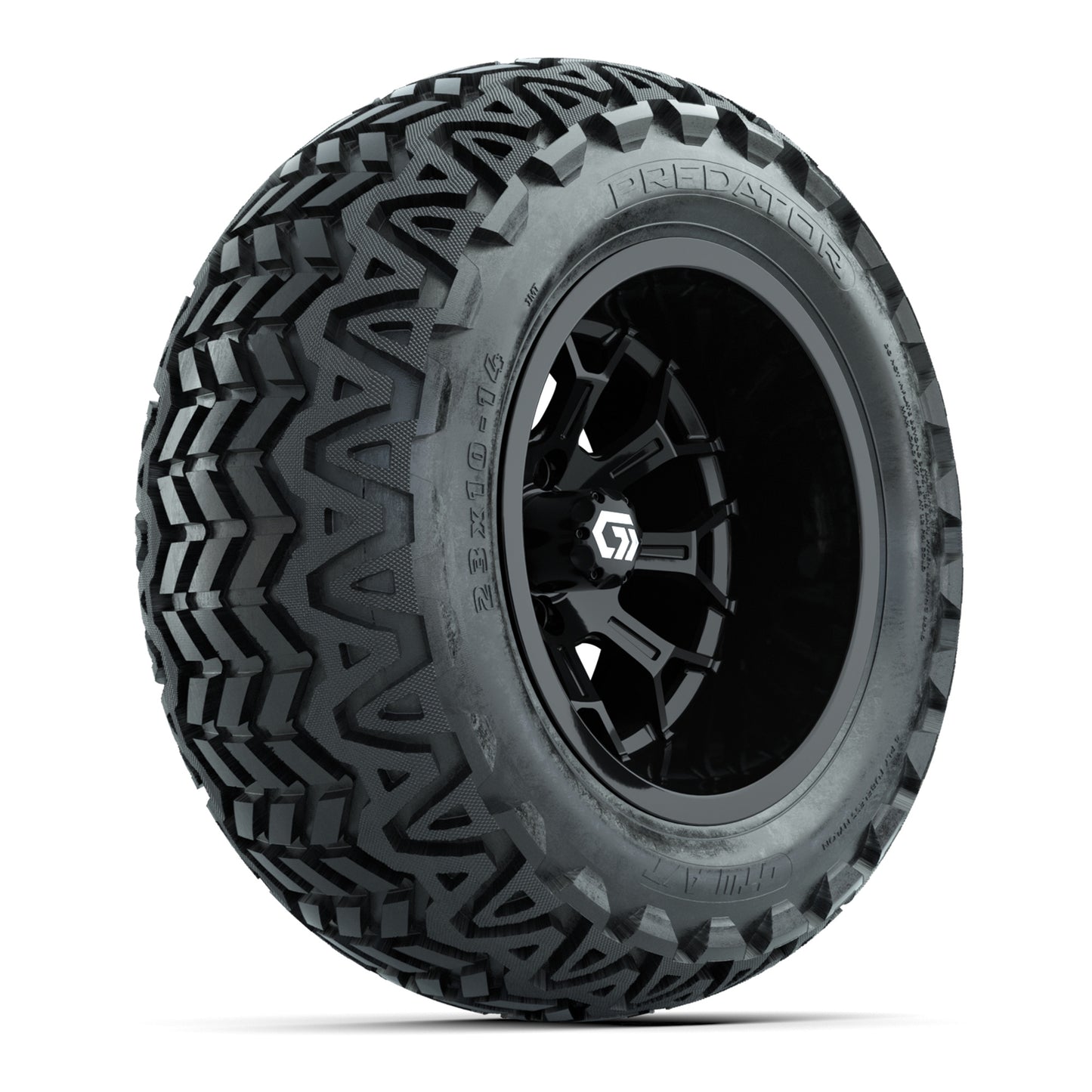 GTW® Assault Gloss Black 14" Wheels with 23X10-14 Predator All-Terrain Tires - Full Set
