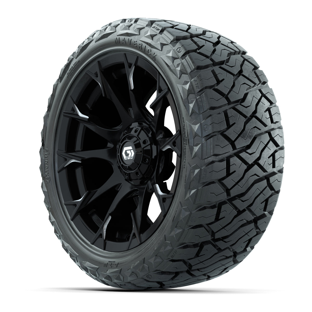GTW Diablo Gloss Black/Machined 15 in Wheels with 23x10.00-R15 Maverick All-Terrain Tires – Full Set