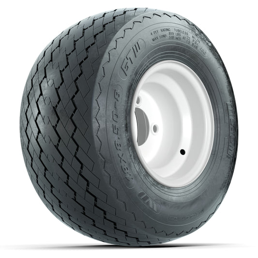 Set of (4) 8 in White Steel Wheels with 18 in Golf Pro Plus Sawtooth Tires (6-Ply)