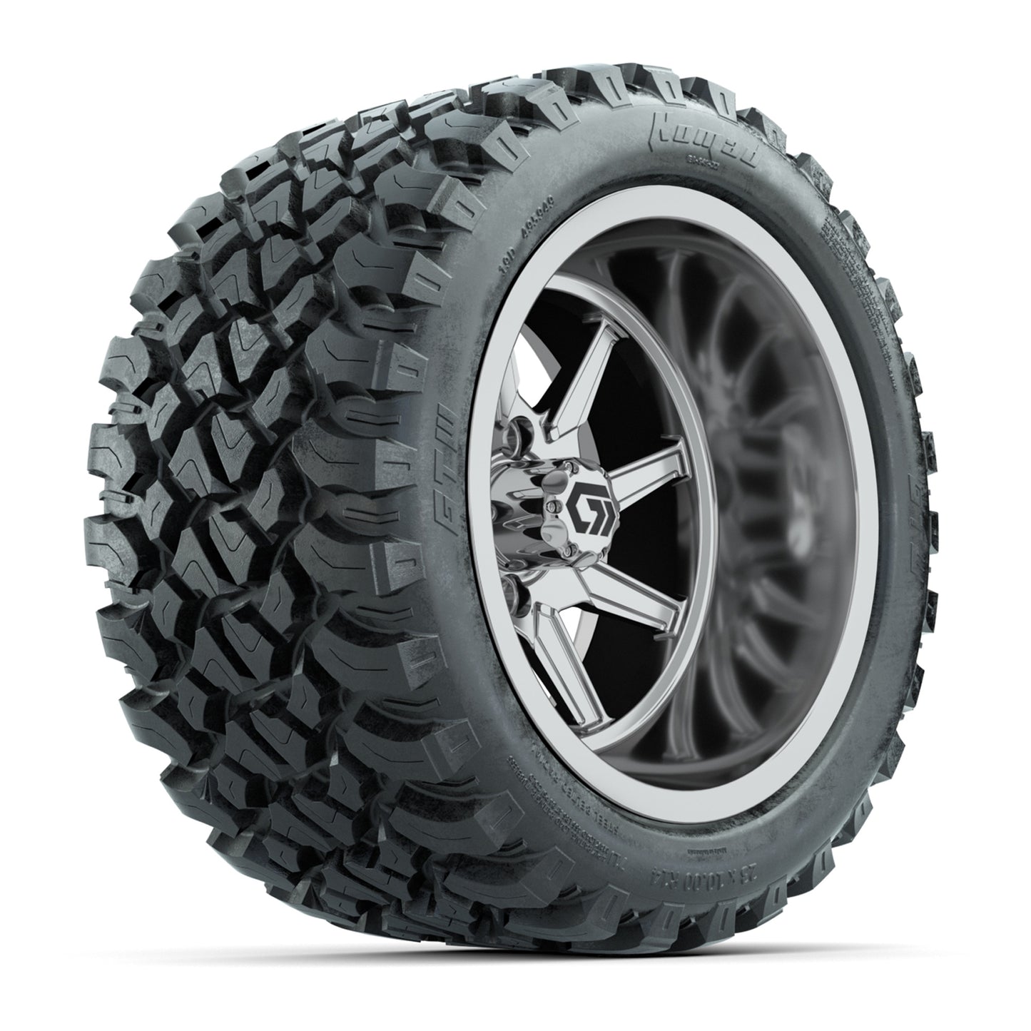 GTW Reaper Chrome 14" Golf Cart Wheels & 23X10-R14 Nomad Steel Belted Radial A/T Tires – Set of 4