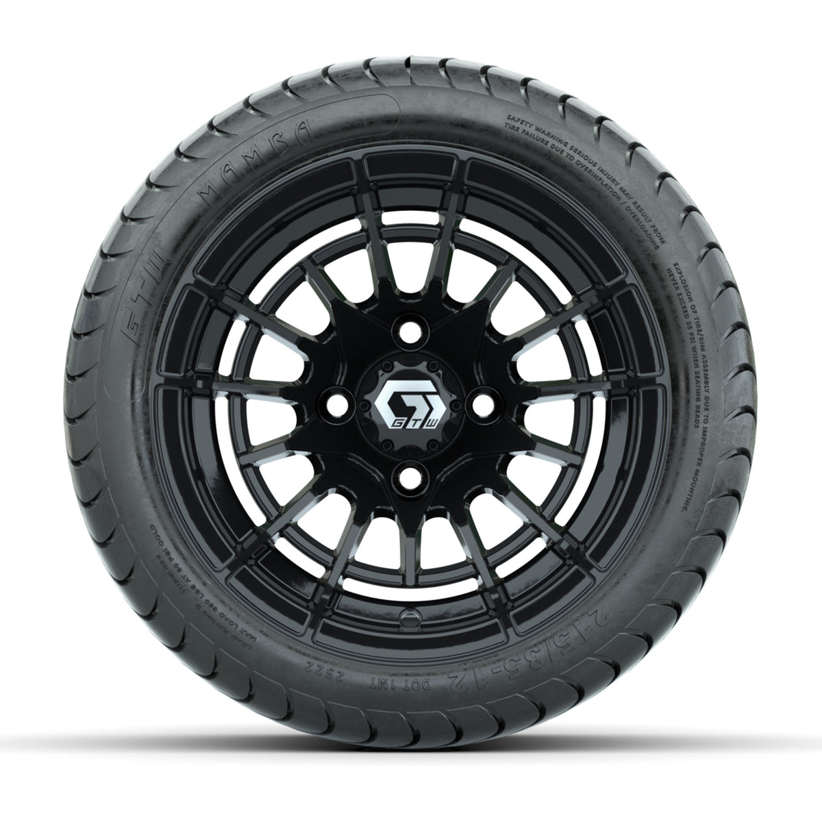 GTW® Boost Gloss Black 12 in Wheels with 215/35-12 Mamba Street Tires Full Set